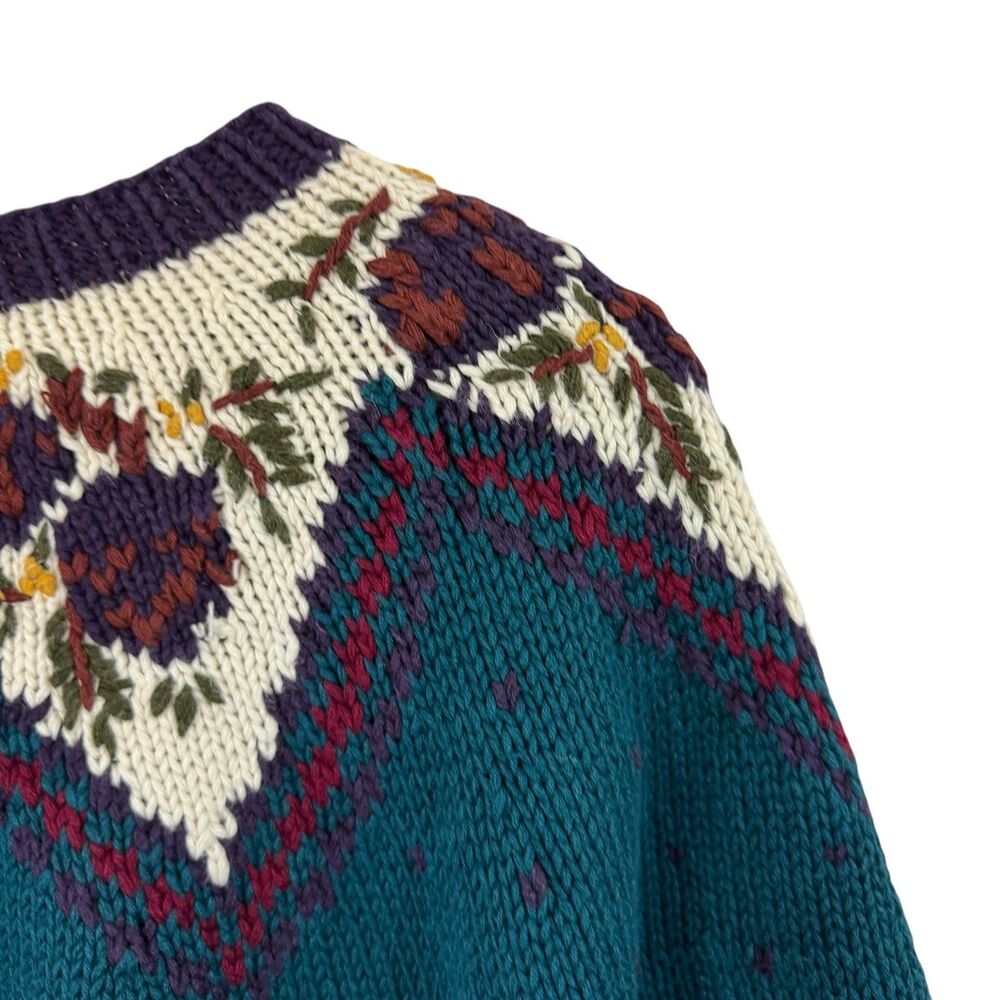Vintage Cape Isle Knitters Handknit Medium Cardigan Sweater DARK TEAL Women READ - Picture 16 of 16